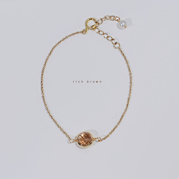 『秋冬ブレスレット』 ブラウン系トパーズのブレスレット　一粒　透明　華奢　繊細　14kgf 1本　ネコポス送料無料 5枚目の画像