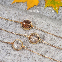 『秋冬ブレスレット』 ブラウン系トパーズのブレスレット　一粒　透明　華奢　繊細　14kgf 1本　ネコポス送料無料 4枚目の画像