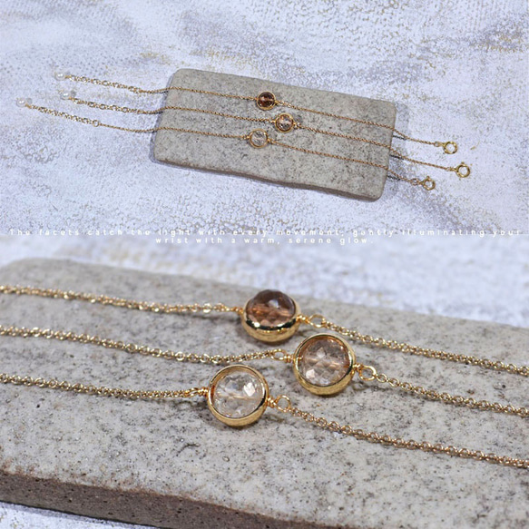 『秋冬ブレスレット』 ブラウン系トパーズのブレスレット　一粒　透明　華奢　繊細　14kgf 1本　ネコポス送料無料 3枚目の画像