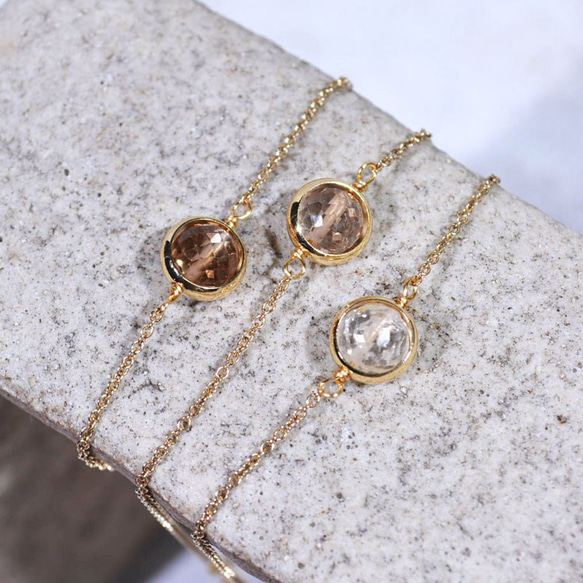 『秋冬ブレスレット』 ブラウン系トパーズのブレスレット　一粒　透明　華奢　繊細　14kgf 1本　ネコポス送料無料 8枚目の画像