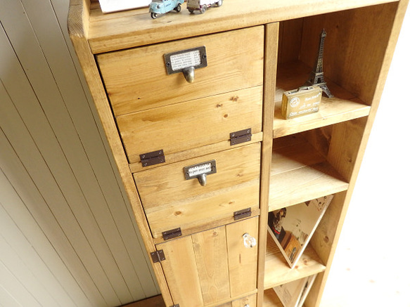 ※送料がかなり安くなりました！★オーダー可！●2バッタン扉、２扉５段キャビネット「ナチュラルブラウン」●受注製作 4枚目の画像