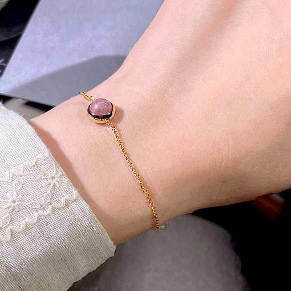 『石選べる』 ピンクトルマリンシリカのブレスレット　淡水パール　繊細　華奢　ゴールド　14kgf １本　ネコポス送料無料 9枚目の画像