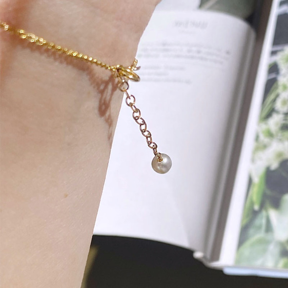 『石選べる』 ピンクトルマリンシリカのブレスレット　淡水パール　繊細　華奢　ゴールド　14kgf １本　ネコポス送料無料 10枚目の画像