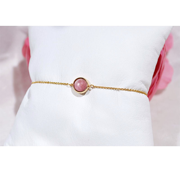 『石選べる』 ピンクトルマリンシリカのブレスレット　淡水パール　繊細　華奢　ゴールド　14kgf １本　ネコポス送料無料 2枚目の画像