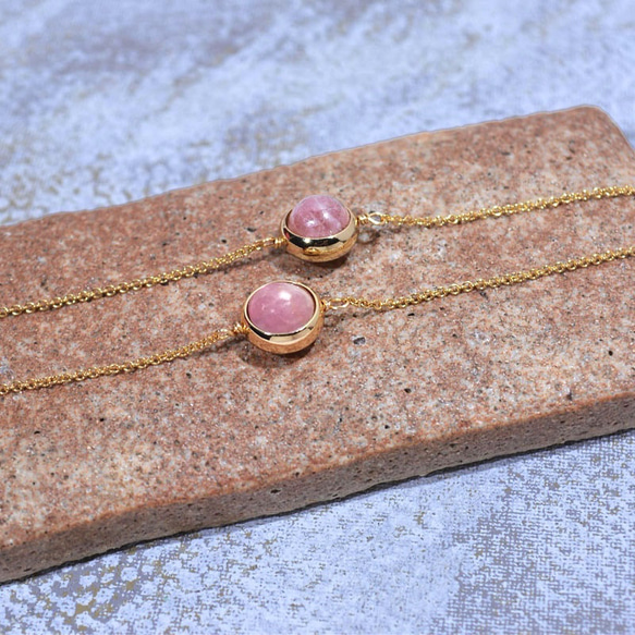 『石選べる』 ピンクトルマリンシリカのブレスレット　淡水パール　繊細　華奢　ゴールド　14kgf １本　ネコポス送料無料 5枚目の画像