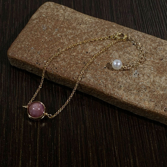 『石選べる』 ピンクトルマリンシリカのブレスレット　淡水パール　繊細　華奢　ゴールド　14kgf １本　ネコポス送料無料 13枚目の画像