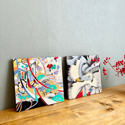 着物のファブリックパネル　鷹と御者車(2枚セット）30×30cm インテリア　着物　ギフト　七五三　正月　秋 14枚目の画像