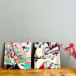 着物のファブリックパネル　鷹と御者車(2枚セット）30×30cm インテリア　着物　ギフト　七五三　正月　秋 13枚目の画像