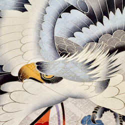 着物のファブリックパネル　鷹と御者車(2枚セット）30×30cm インテリア　着物　ギフト　七五三　正月　秋 7枚目の画像