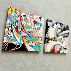 着物のファブリックパネル　鷹と御者車(2枚セット）30×30cm インテリア　着物　ギフト　七五三　正月　秋 3枚目の画像