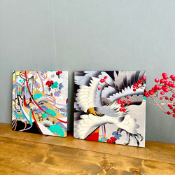 着物のファブリックパネル　鷹と御者車(2枚セット）30×30cm インテリア　着物　ギフト　七五三　正月　秋 12枚目の画像