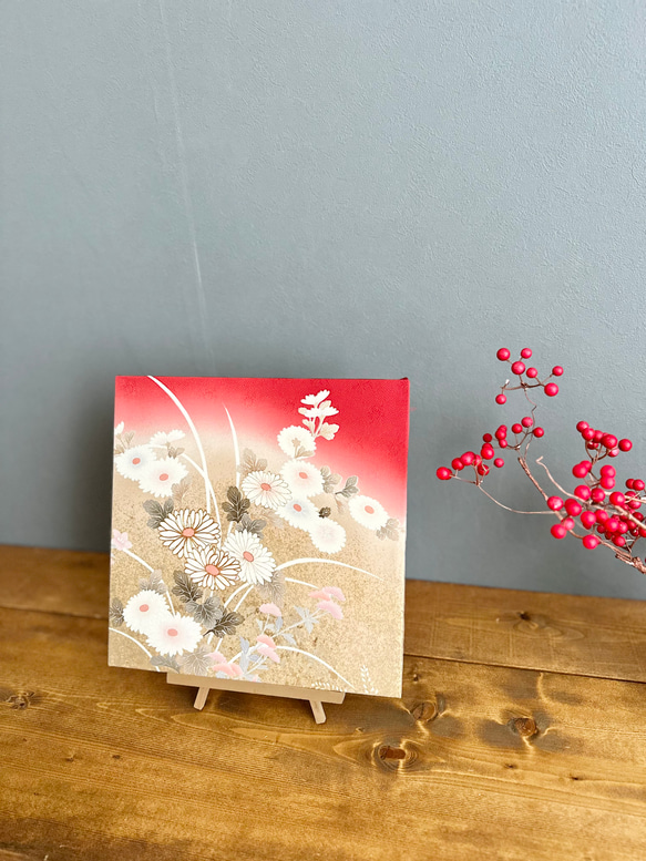 着物のファブリックパネル　秋の野に金色の菊花　30×30cm インテリア　着物　ギフト　七五三　正月　秋　花 11枚目の画像