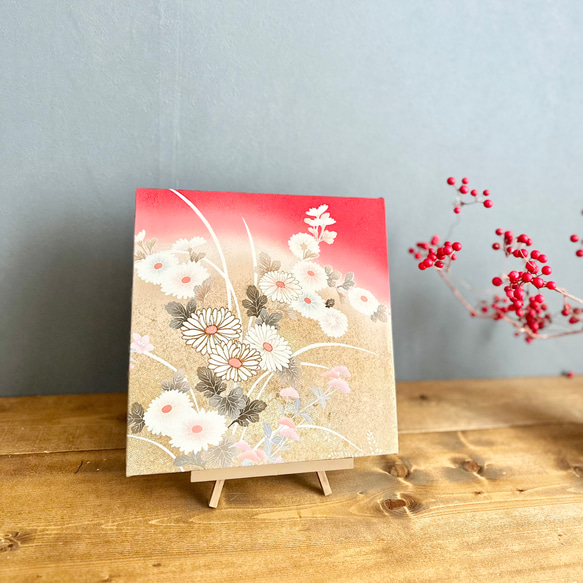 着物のファブリックパネル　秋の野に金色の菊花　30×30cm インテリア　着物　ギフト　七五三　正月　秋　花 10枚目の画像
