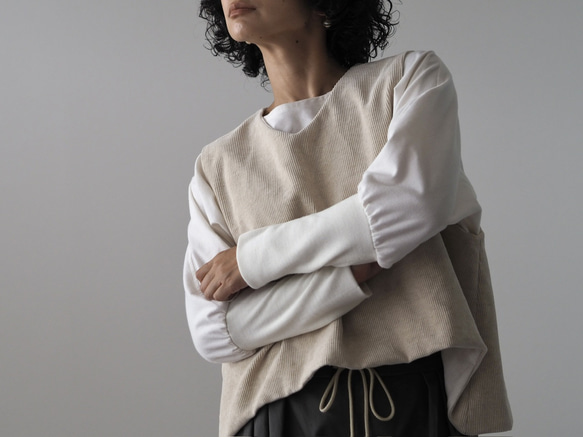 亞麻混紡燈芯絨寬鬆背心 第5張的照片