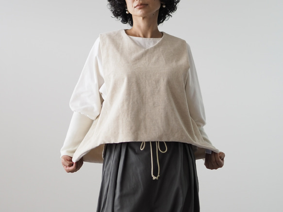 亞麻混紡燈芯絨寬鬆背心 第6張的照片