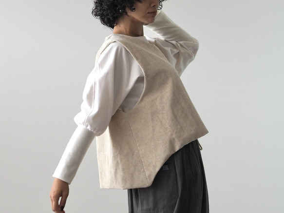 亞麻混紡燈芯絨寬鬆背心 第3張的照片