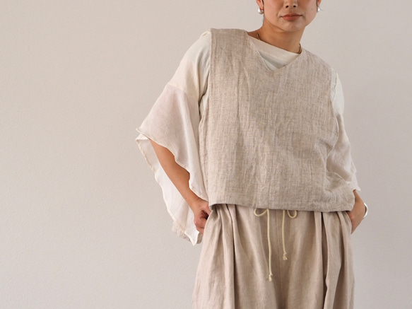 亞麻混紡燈芯絨寬鬆背心 第15張的照片