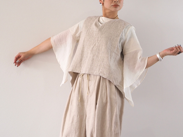 亞麻混紡燈芯絨寬鬆背心 第16張的照片