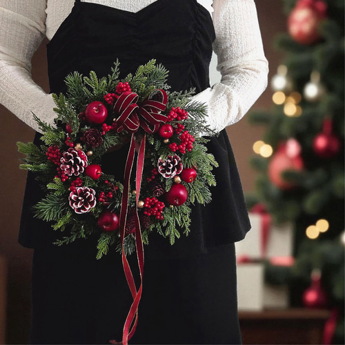 クリスマスリース 王道のレッド×グリーン(アーティフィシャルフラワー