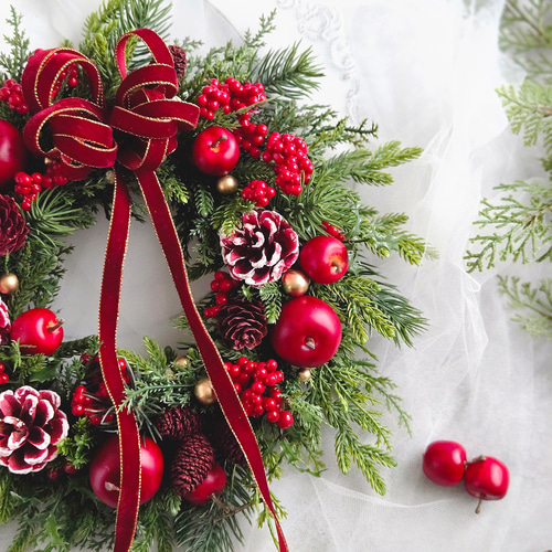 No.25_ 104優美に煌めくクリスマスリース/特大サイズ/冬/造花 No.25_ 104優美に煌めくクリスマスリース/特大サイズ/冬/造花