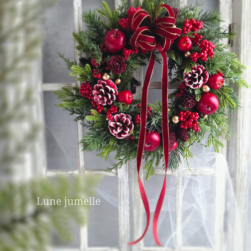 クリスマスリース 王道のレッド×グリーン(アーティフィシャルフラワー