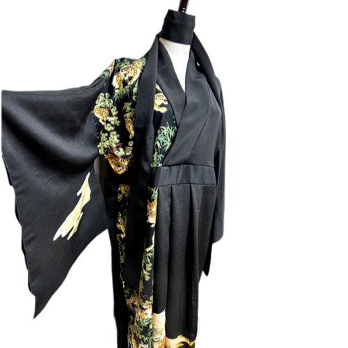 留袖×虎 着物リメイク コントラストドレス 和柄ワンピース 丈125