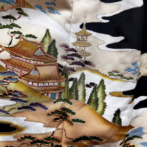 留袖×虎 着物リメイク コントラストドレス 和柄ワンピース 丈125