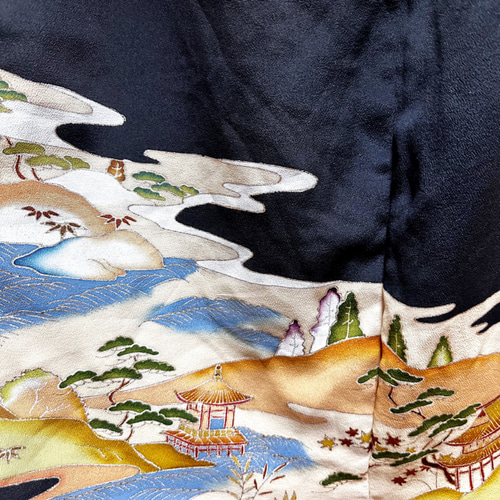 留袖×虎 着物リメイク コントラストドレス 和柄ワンピース 丈125