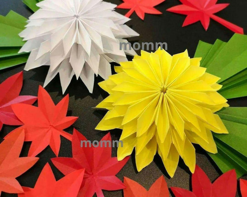 秋壁面飾り ～立体菊と紅葉～ 菊壁面飾り もみじ壁面飾り 10月壁面飾り