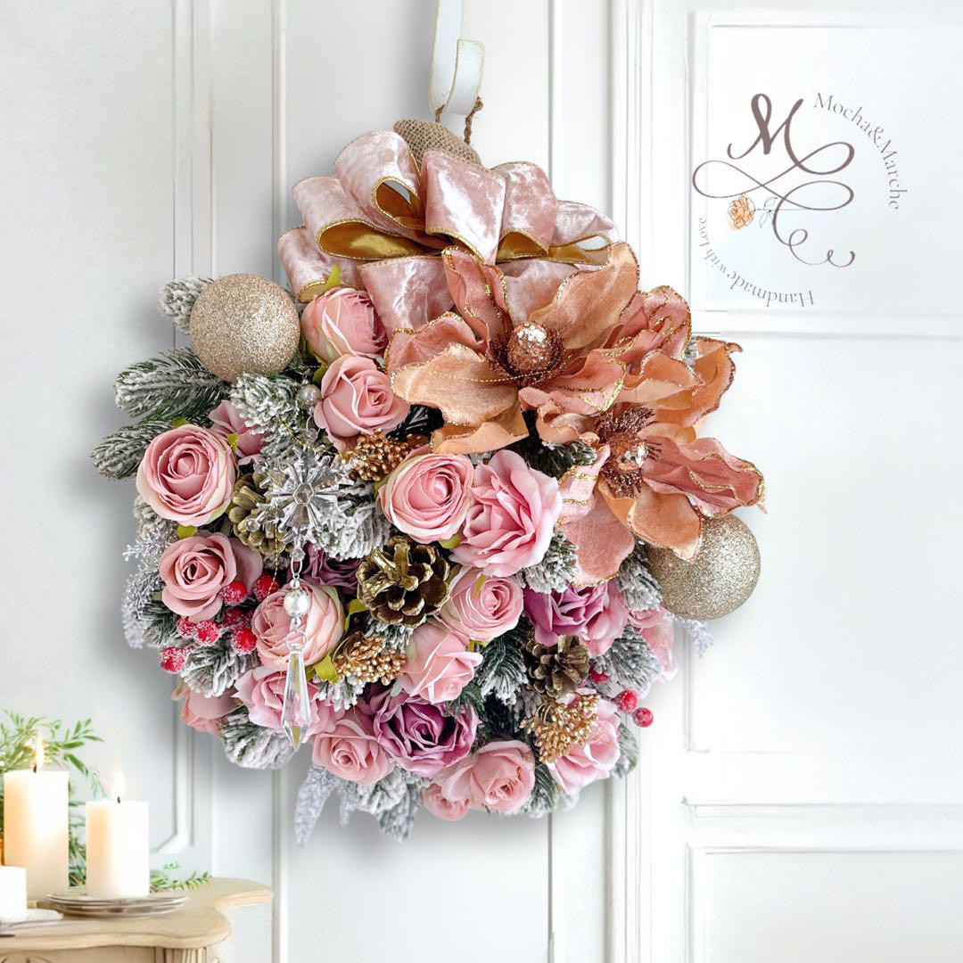 クリスマススワッグM＊赤い薔薇と雪化粧のノエルリュクス クリスマス