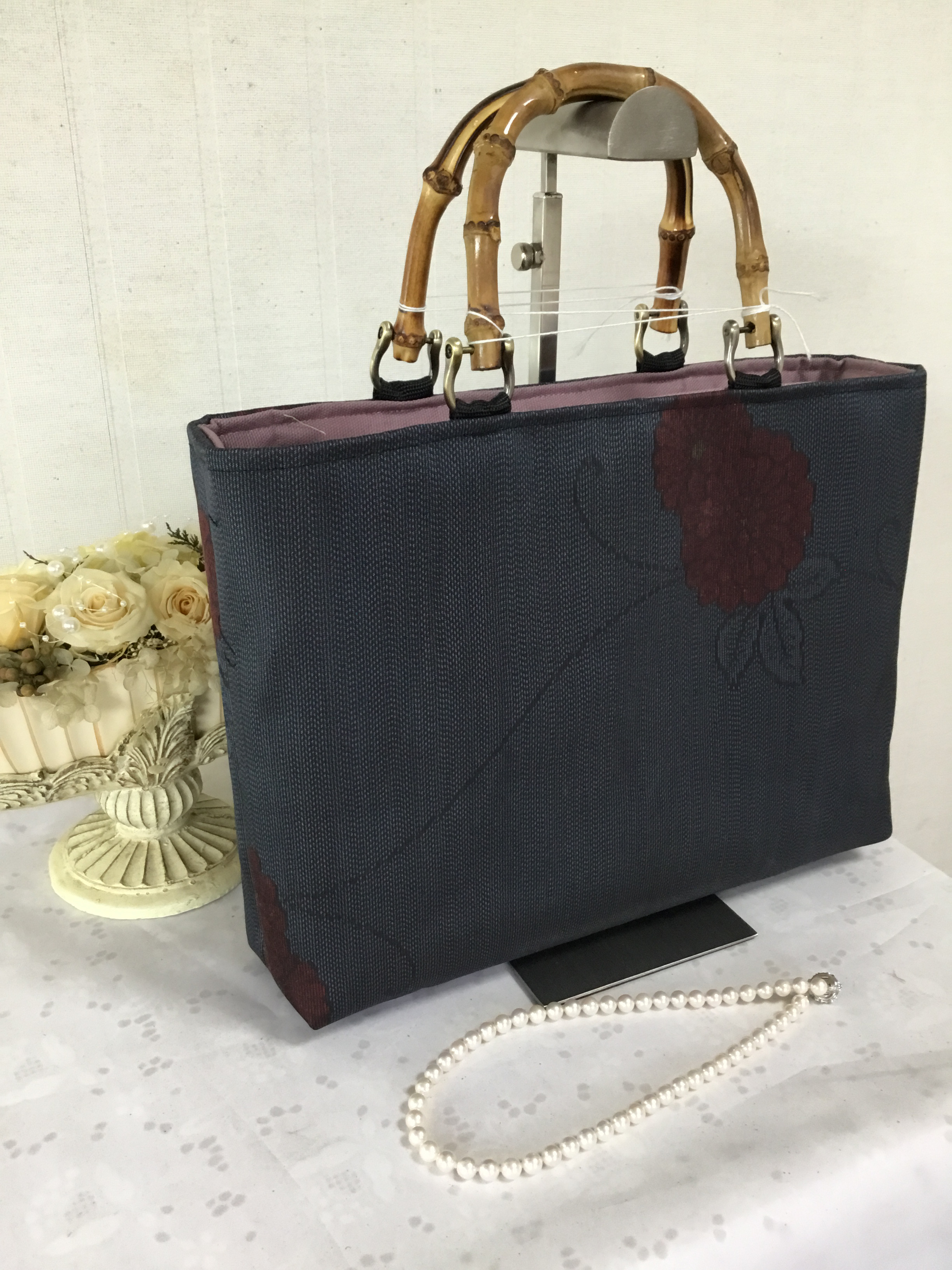 花ぷらら・春のお出かけ・シンプルで使いやすい・洋服でも着物でも使える・ハンドメイド・大島紬・トートバッグ・456