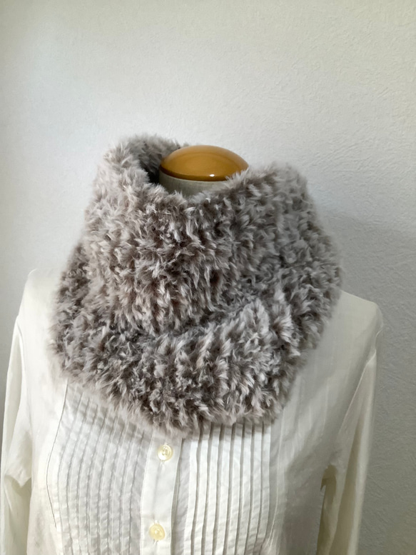 ファーのスヌード　手編み　#1 4枚目の画像