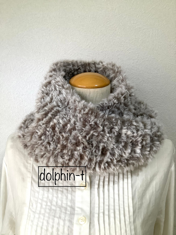 ファーのスヌード　手編み　#1 1枚目の画像