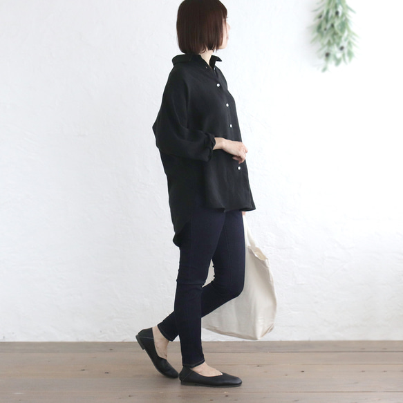 穿著舒適✦優質亞麻長衫（黑色）TP18 第7張的照片