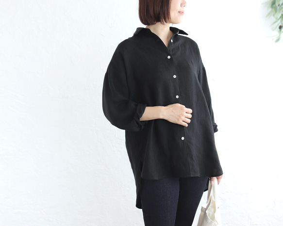 穿著舒適✦優質亞麻長衫（黑色）TP18 第1張的照片