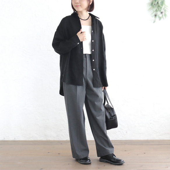 穿著舒適✦優質亞麻長衫（黑色）TP18 第5張的照片