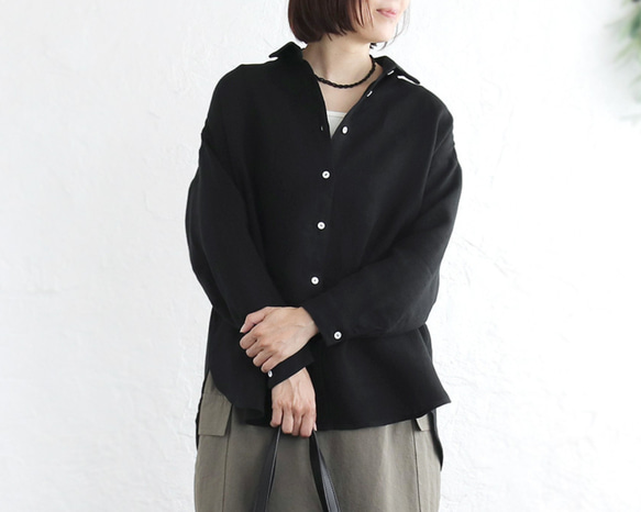 穿著舒適✦優質亞麻長衫（黑色）TP18 第2張的照片