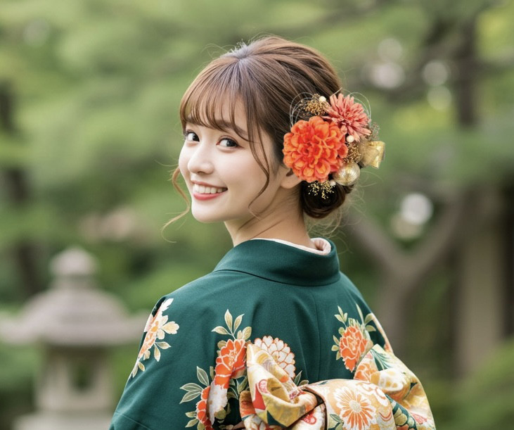 和装髪飾り ダリア リボン 可愛い 成人式  かんざし パール オレンジ