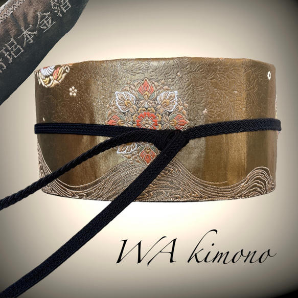 本金箔帯 煌めき最強 刺繍帯 サッシュベルト 金色 ゴールド 高級感 ウエスト 65〜95cm 着物リメイクJ70910 1枚目の画像