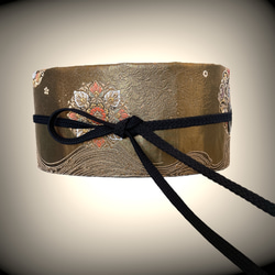 本金箔帯 煌めき最強 刺繍帯 サッシュベルト 金色 ゴールド 高級感 ウエスト 65〜95cm 着物リメイクJ70910 5枚目の画像