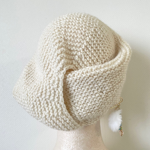 羊毛ねこターバンベレー(ホワイトホワイト) ベレー帽・ハンチング
