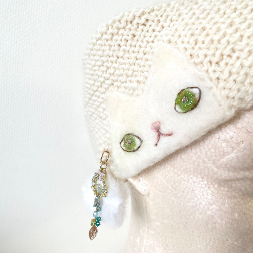 羊毛ねこターバンベレー(ホワイトホワイト) ベレー帽・ハンチング