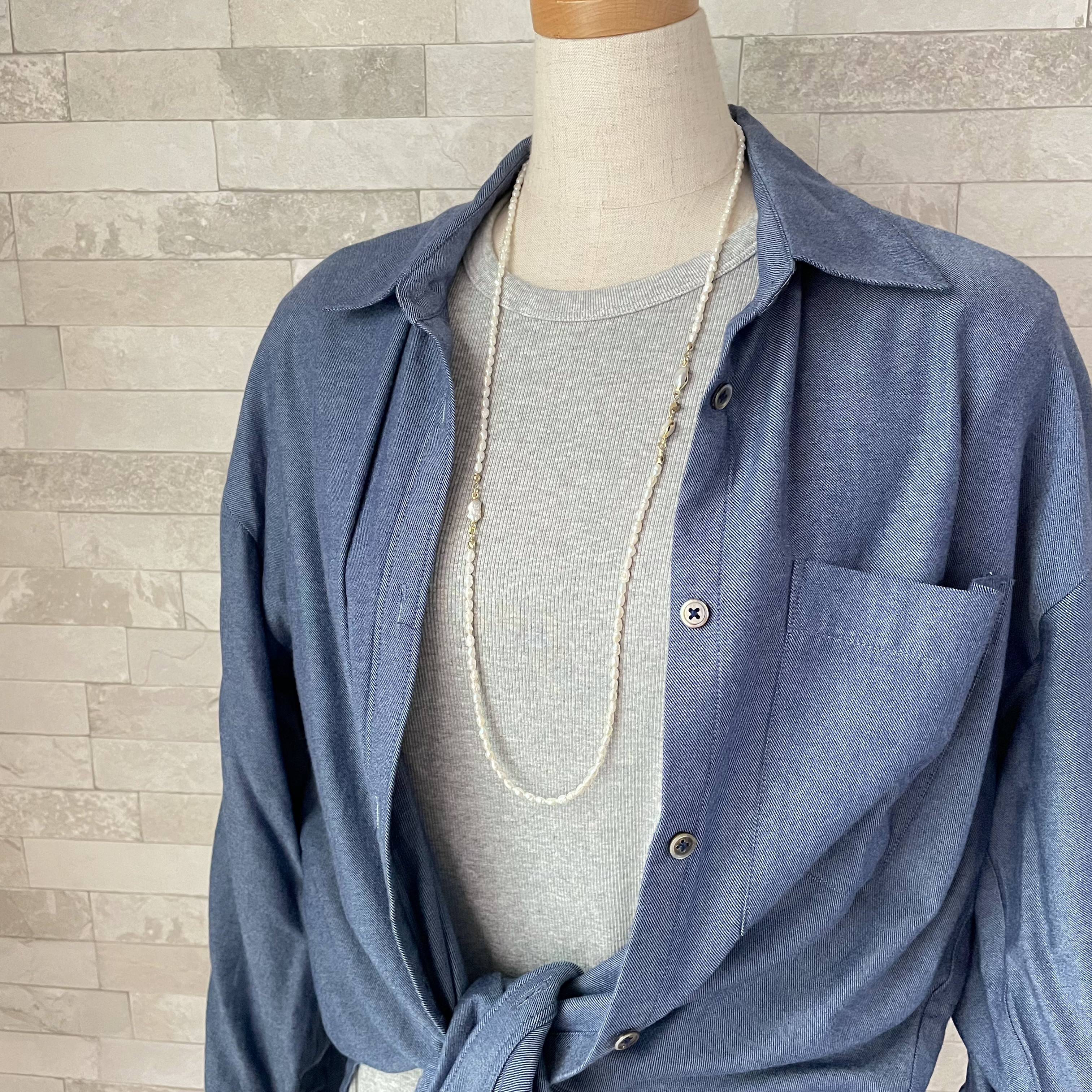 小粒バロックパールのヴィンテージ風ロングネックレス＊送料無料