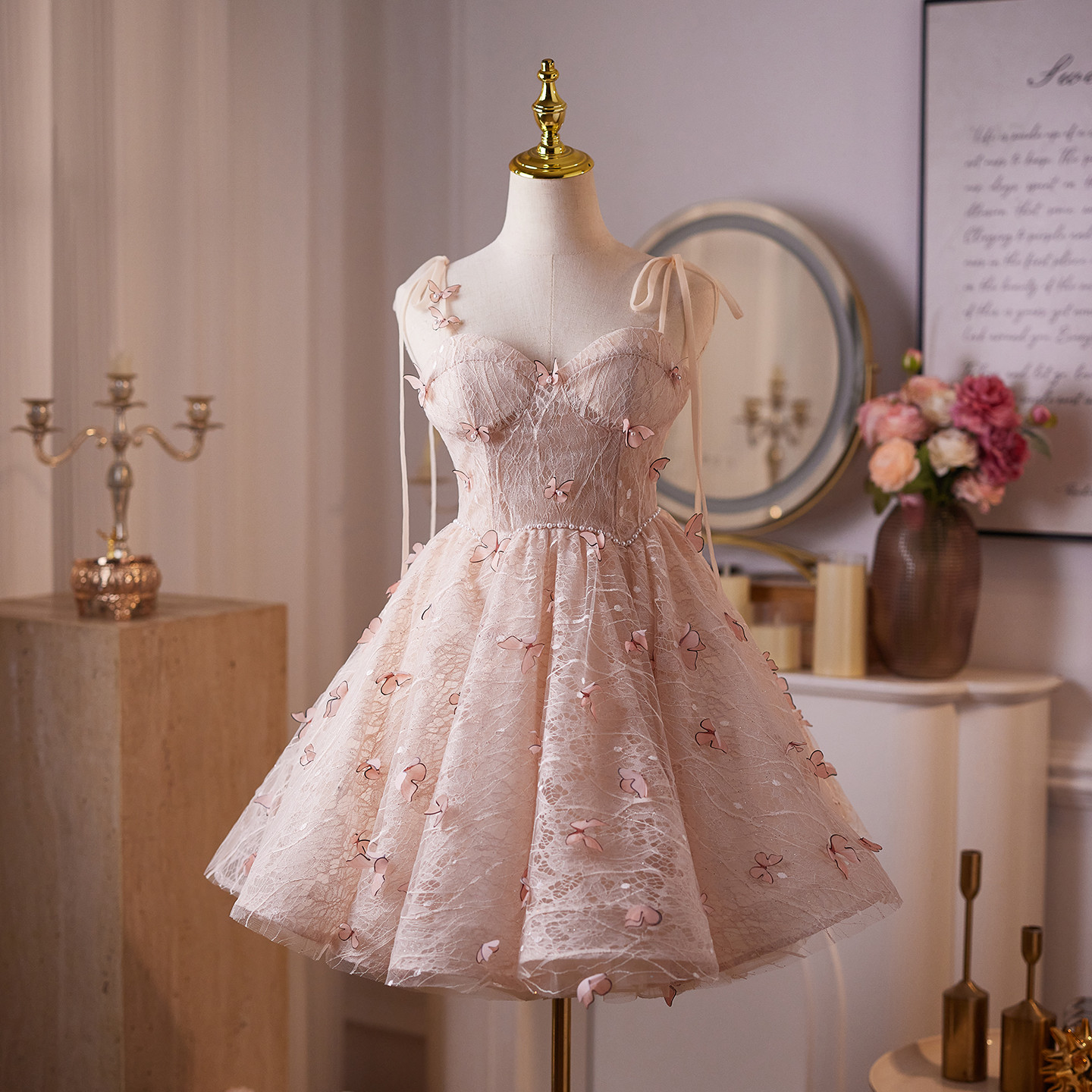 ピンク ふわふわ ショート丈 可愛い プリンセス パーティードレス 二次会 ウェディングドレス お呼ばれ LJ-689