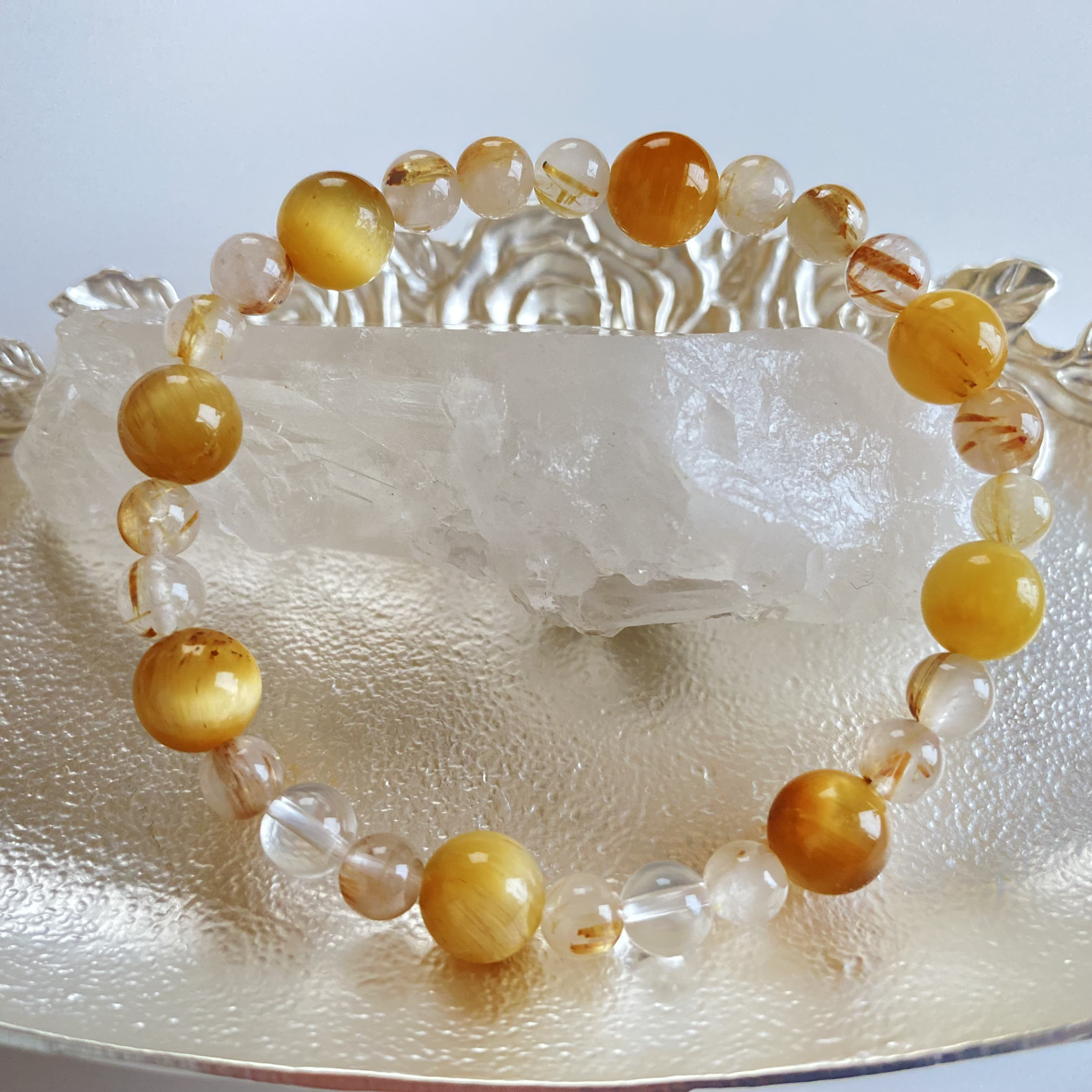 ブレスレット　ゴールデンタイガーアイ　ゴールドルチルクォーツ　水晶 4,510円