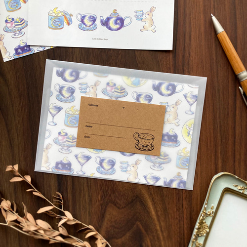 Letterset ”MoonTea”｜夜空のお月様とうさぎのお茶会レターセット