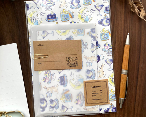 Letterset ”MoonTea”｜夜空のお月様とうさぎのお茶会レターセット