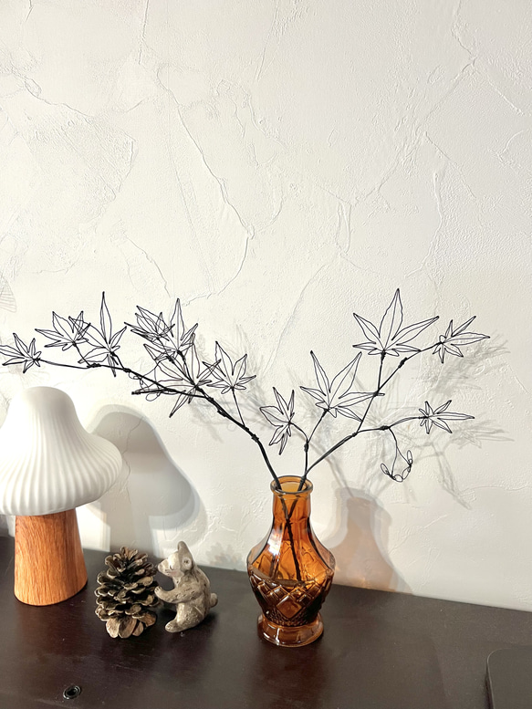 【受注制作】もみじの一輪挿し　中サイズ　　　　　紅葉　ワイヤーアート　ワイヤークラフト 4枚目の画像