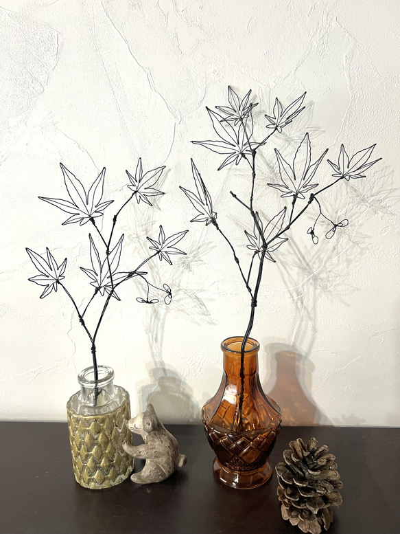 【受注制作】もみじの一輪挿し　中サイズ　　　　　紅葉　ワイヤーアート　ワイヤークラフト 1枚目の画像