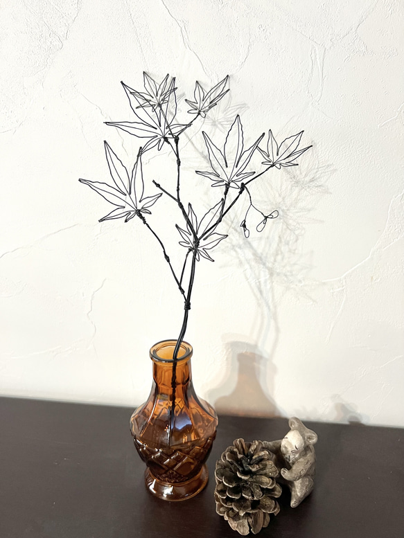 【受注制作】もみじの一輪挿し　中サイズ　　　　　紅葉　ワイヤーアート　ワイヤークラフト 2枚目の画像